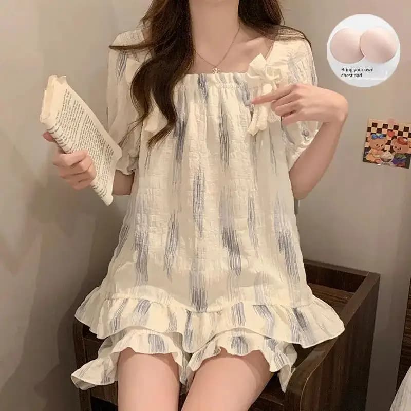 Ensemble de pyjama décontracté pour femme, style esthétique français, avec coussinets de poitrine in