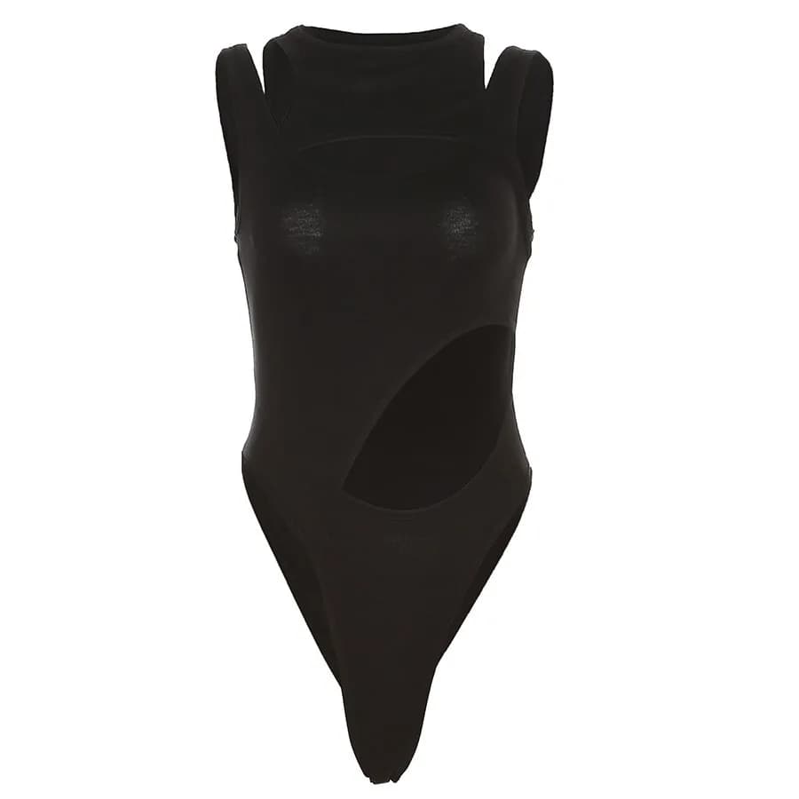 SylCue – body Design creux irrégulier pour femme, nouveau Style, col rond, sans manches, slim, exten