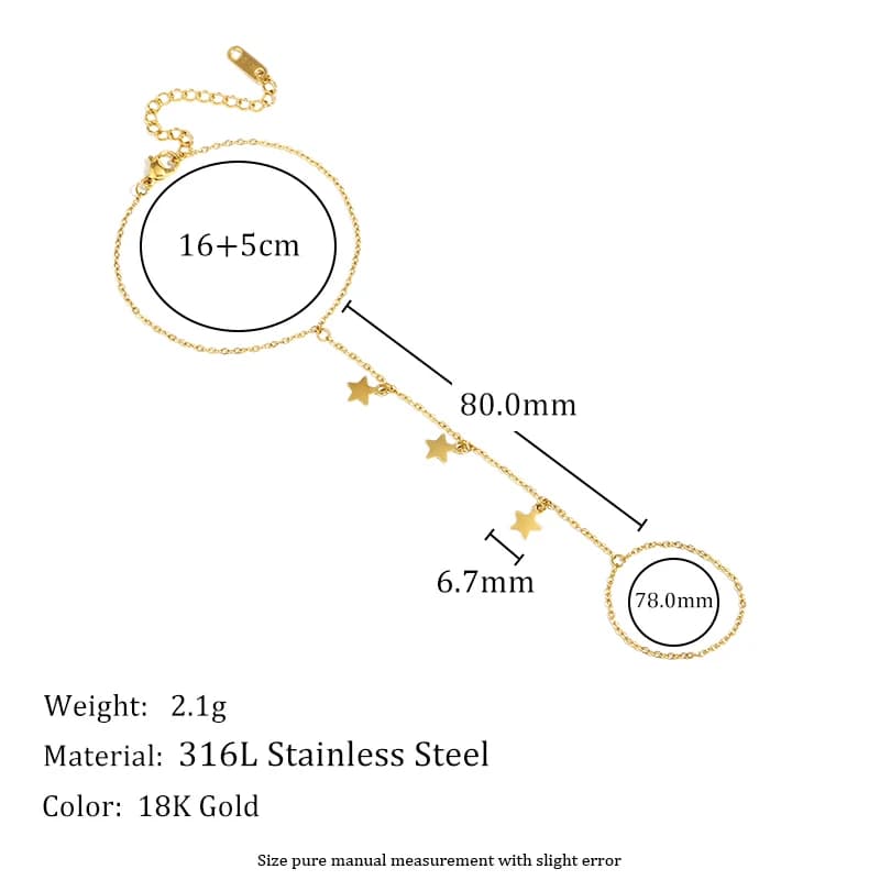 E.B.belle – Bracelet de doigt avec pendentif étoile pour femmes, couleur or Unique, chaîne en acier