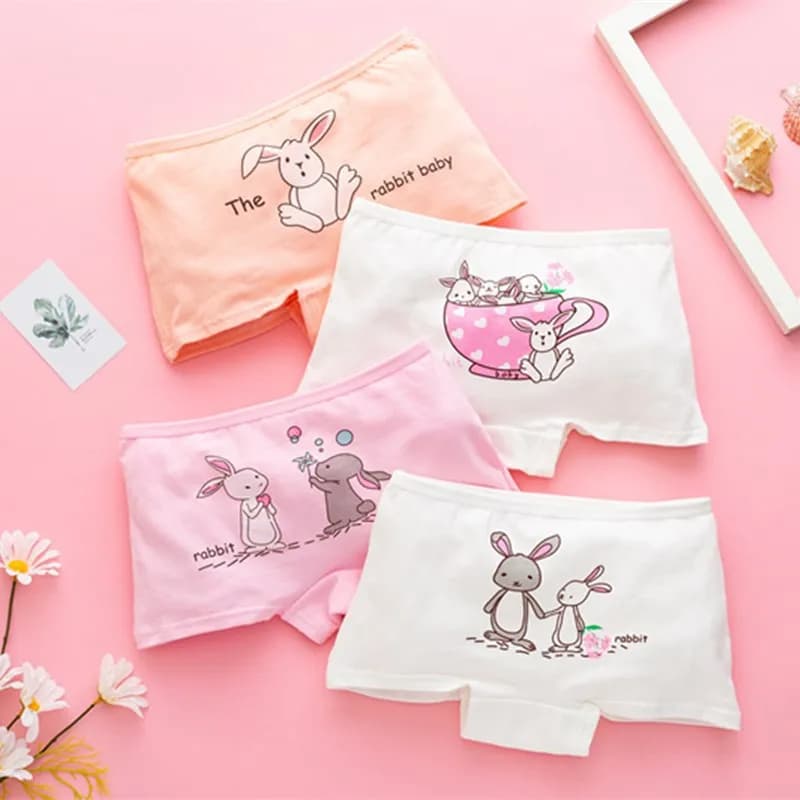 Culottes pour filles, sous-vêtements roses mignons avec dessin animé de lapin, boxers, pantalons de