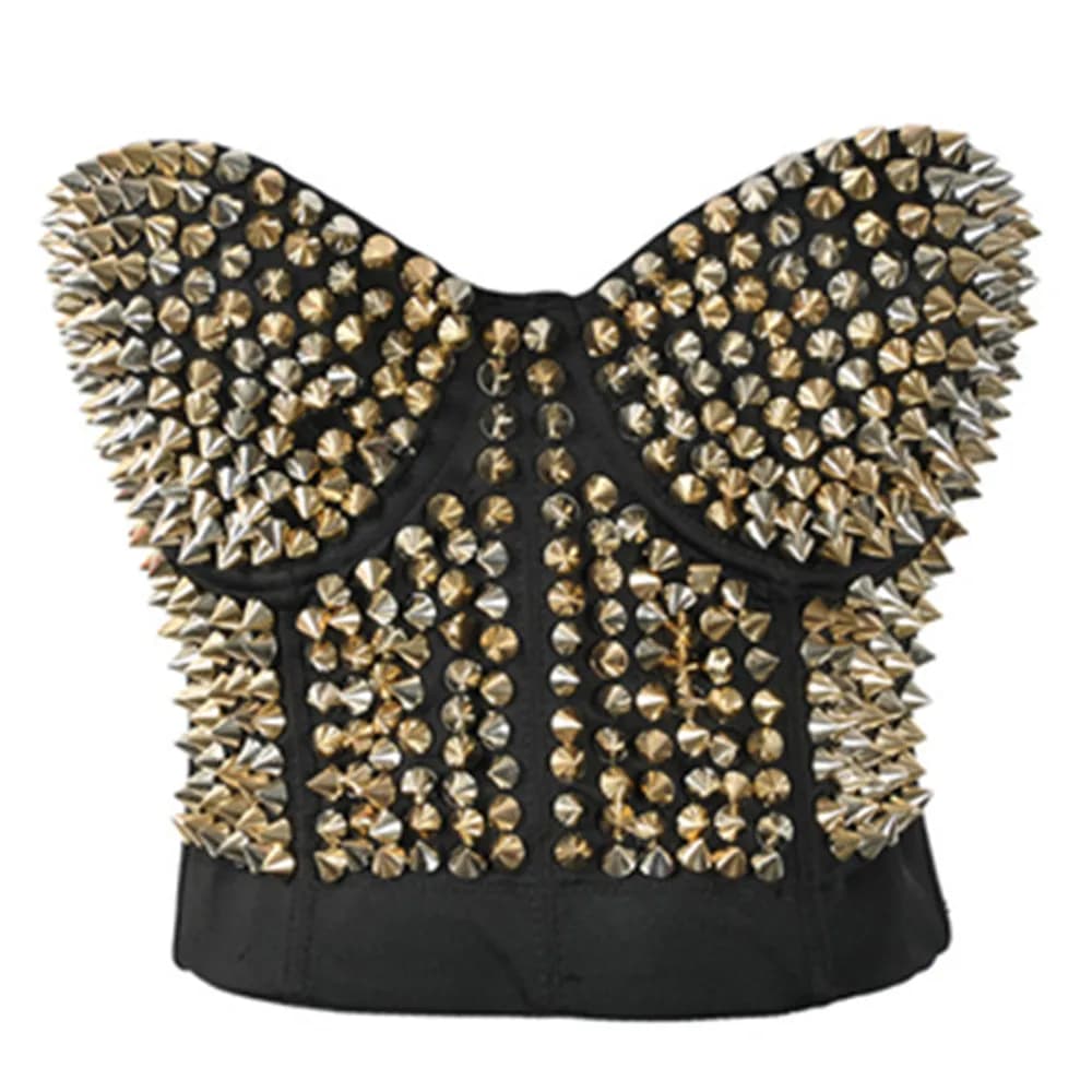 RiSALE-Soutien-gorge gothique punk rave pour femmes, brassière push-up, sexy, à la mode, or argent,