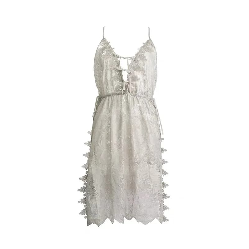 Pyjama en dentelle à fleurs vertes pour femmes, Transparent, décolleté en V profond, dos nu, Lingeri