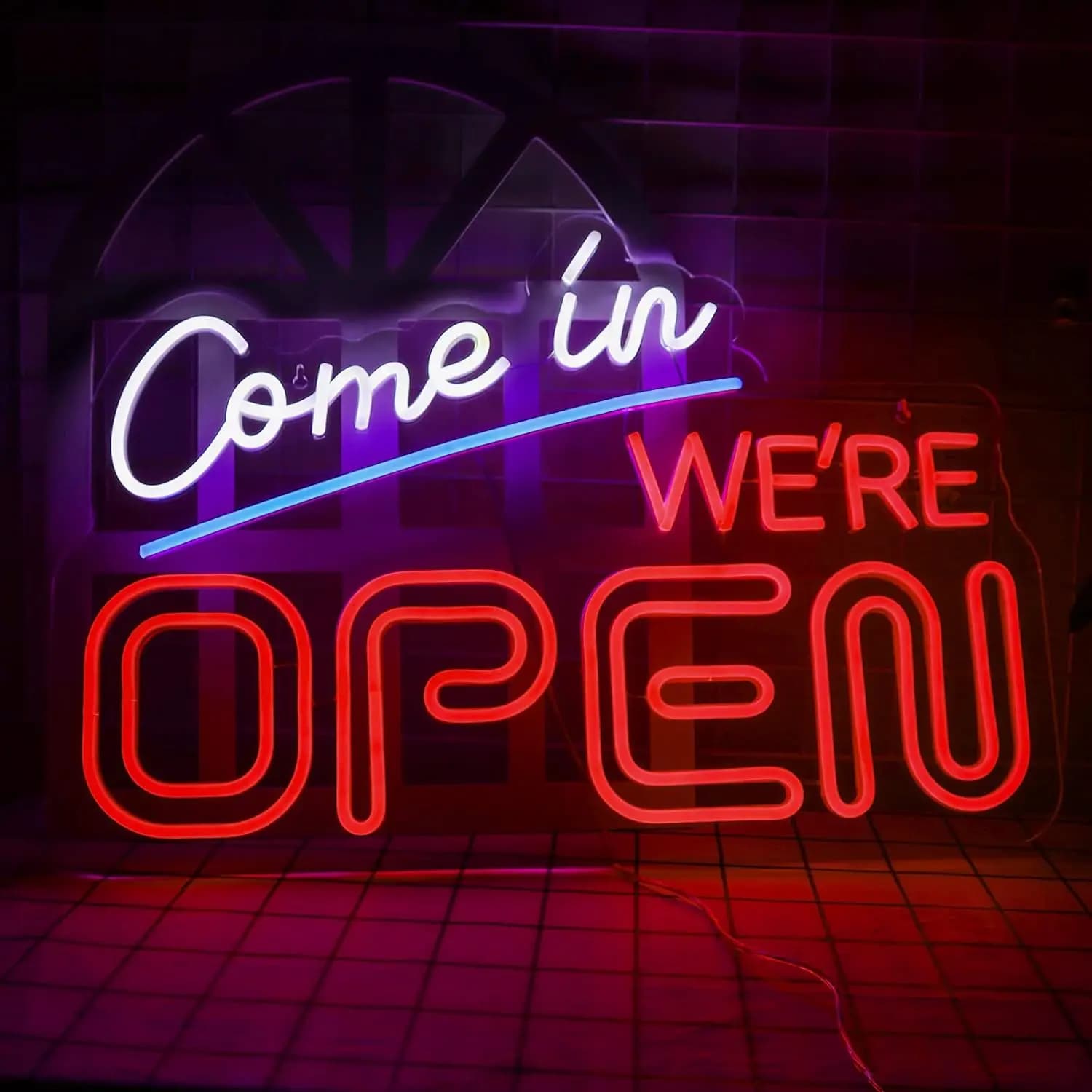Enseigne au néon lumineuse ouverte, 1 pièce, panneau ouvert pour fenêtre, boutique de fête, Bar avec