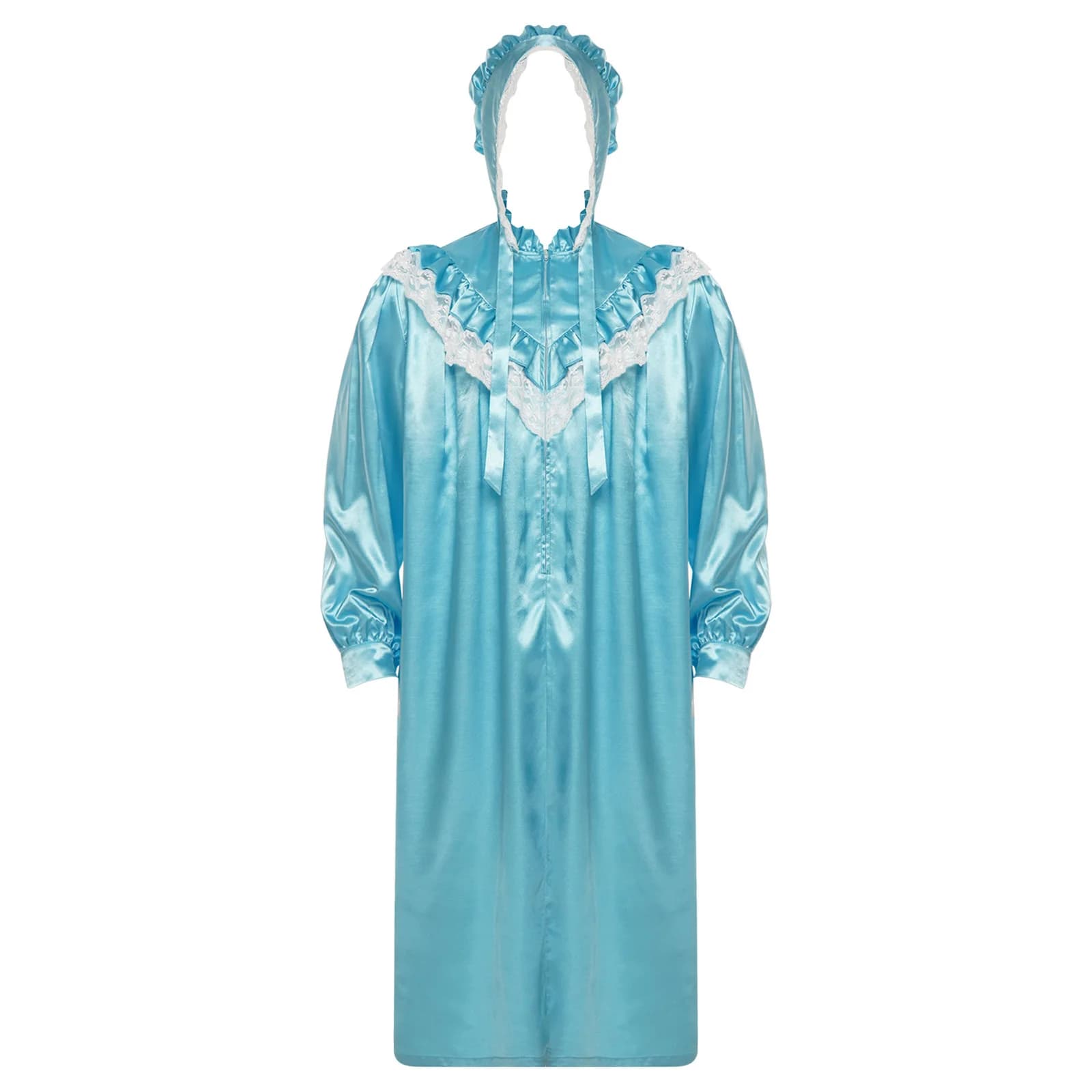 Robe de nuit pour homme avec dentelle, style victorien, pour soirée pyjama, avec chapeau, manches lo