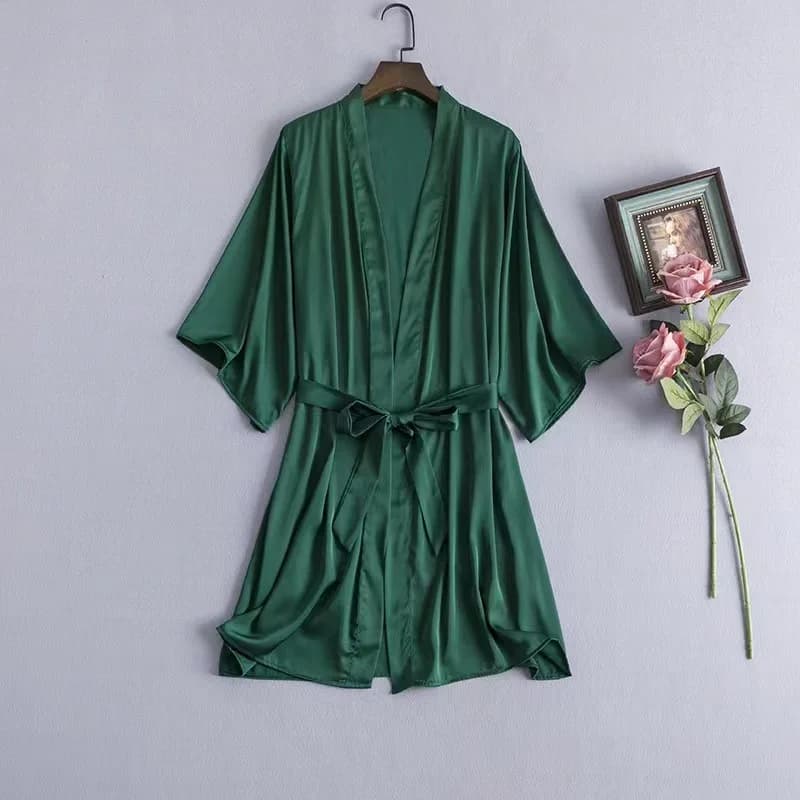 Chemise de nuit verte, Kimono de couleur unie, peignoir élégant en Satin, vêtements de maison, cadea