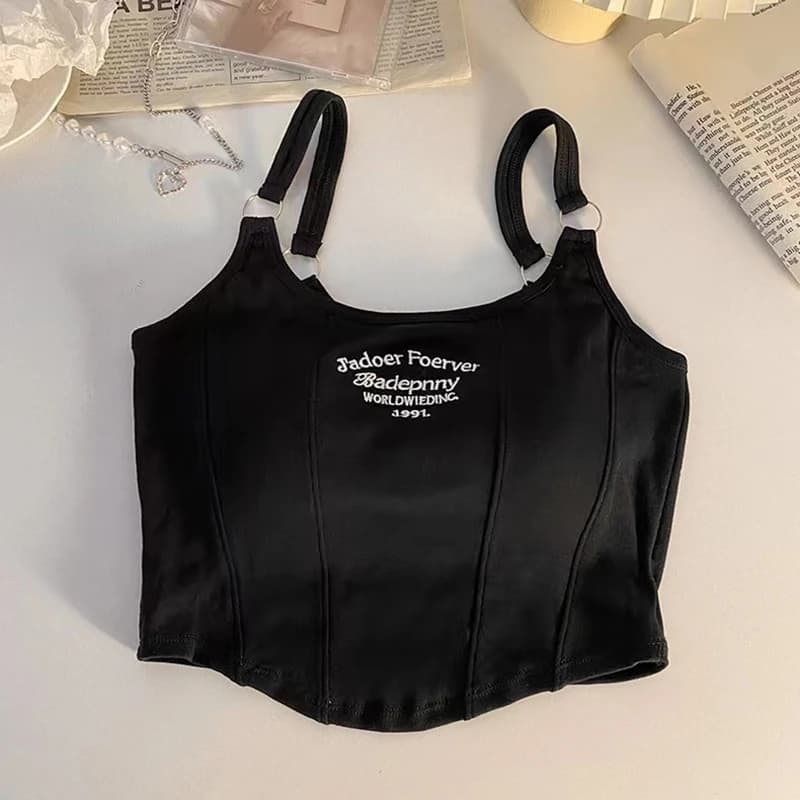 Débardeur avec lettres brodées pour femmes, avec coussinet de soutien-gorge, Camis décontracté Y2K,