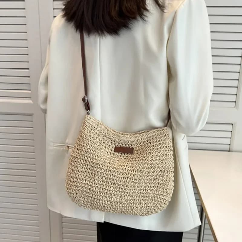 Sac bandoulière tressé en paille pour femme, idéal pour l'été, la plage, les vacances et le shopping