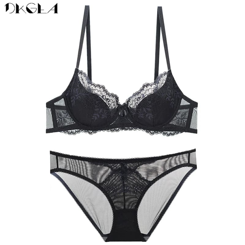 Ensemble de soutien-gorge ultra-mince en dentelle ajourée pour femme, sous-vêtements brodés, lingeri