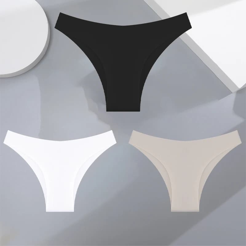 3 pièces Ultra-mince sans couture sous-vêtements en soie culottes pour femmes Sexy taille basse Stre