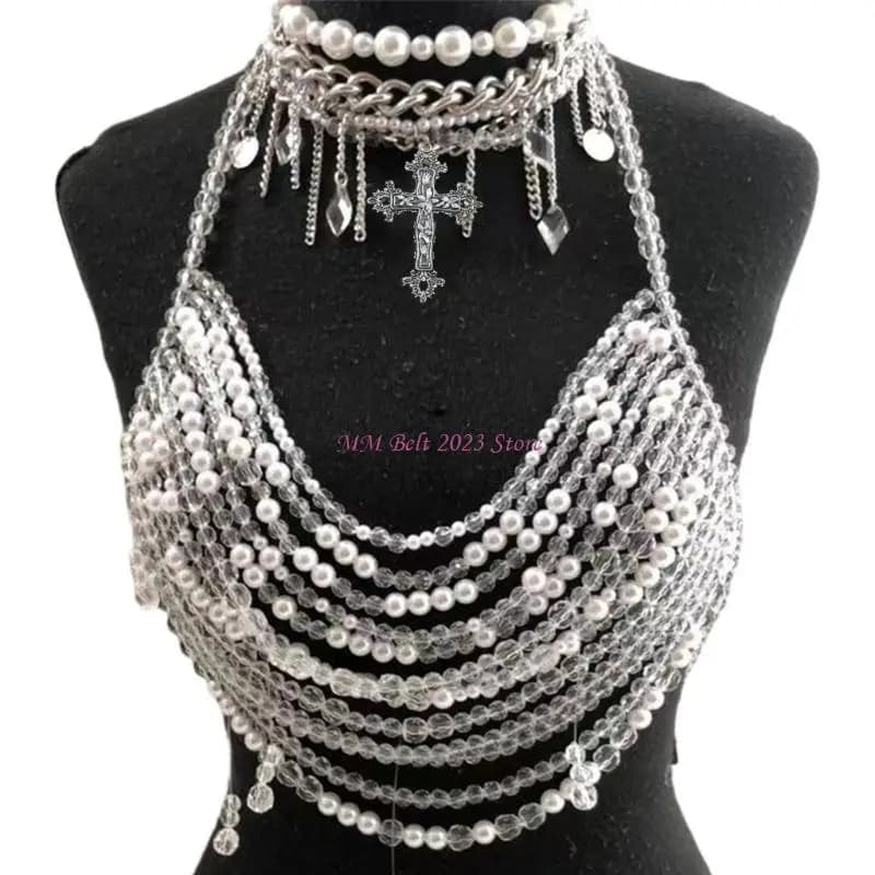 49ME – soutien-gorge en chaîne corps en perles, harnais multicouche, accessoires bijoux corps, couve