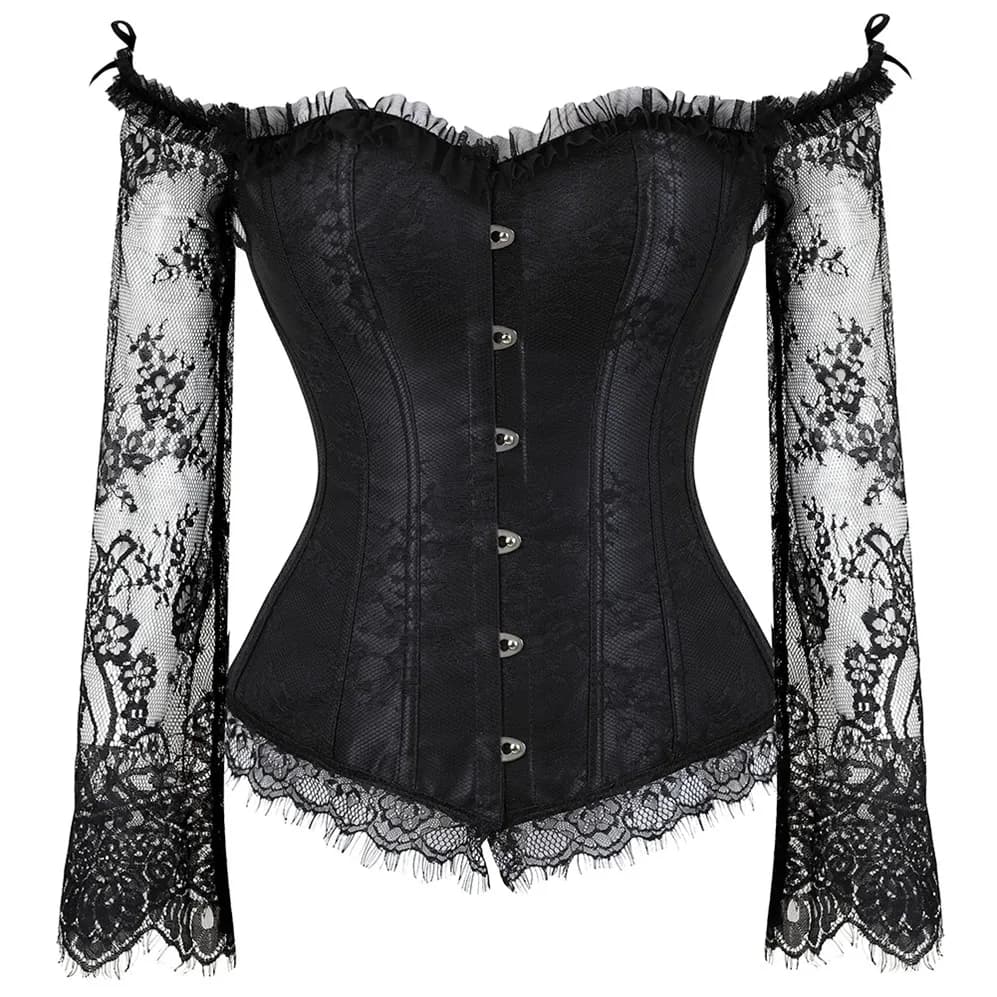 Manches longues élégant gothique Corsets Sexy épaules nues à lacets surbuste Corselet femmes corps t