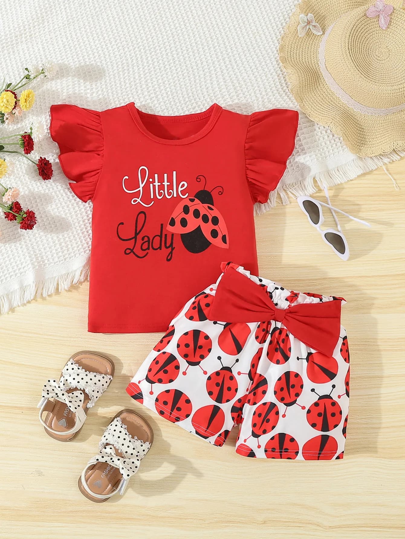 Tenue d'été AdTosLadygraine pour bébés filles, ensemble 2 pièces T-shirt et short décontracté, vêtem