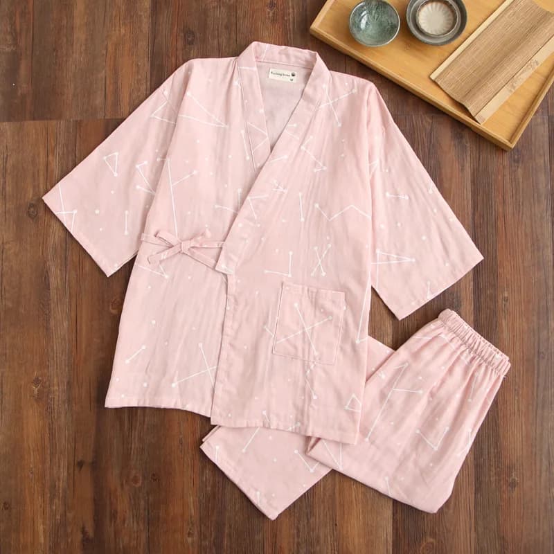 2025 nouveau style japonais kimono pyjamas ensemble amoureux pyjamas sept manches femme 100% coton g