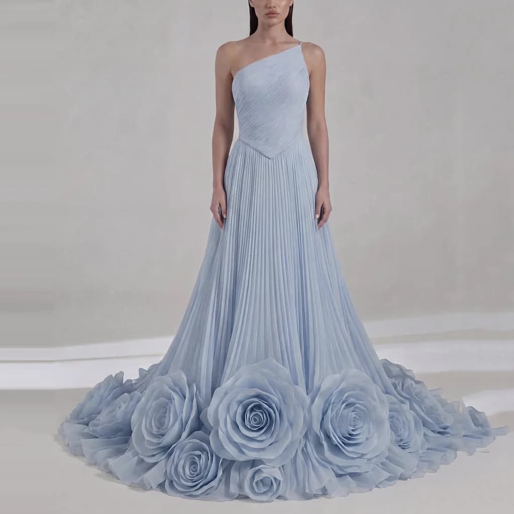 Robes pour femmes bleu ciel, asymétriques à une épaule, coupe trapèze, magnifiques robes de bal, ave