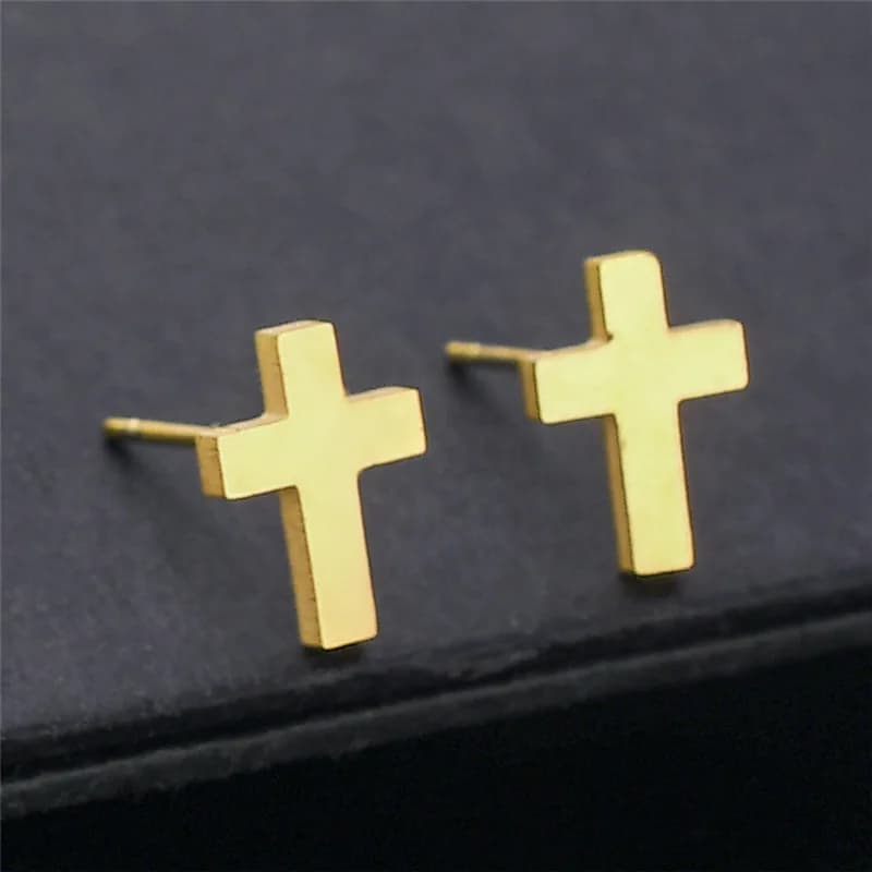 UWU Ankh-Boucles d'oreilles croisées en acier inoxydable pour femme, bijoux punk coréens, petite bou