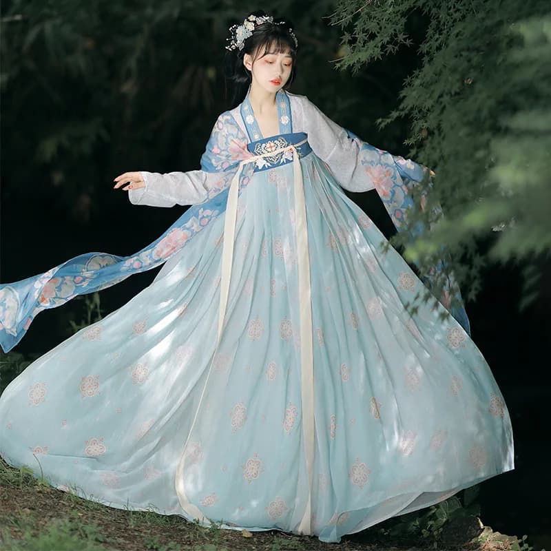 IOOTIANY – robe Hanfu de Style chinois Tang pour femmes, longueur poitrine, bleu et rose, Costume de