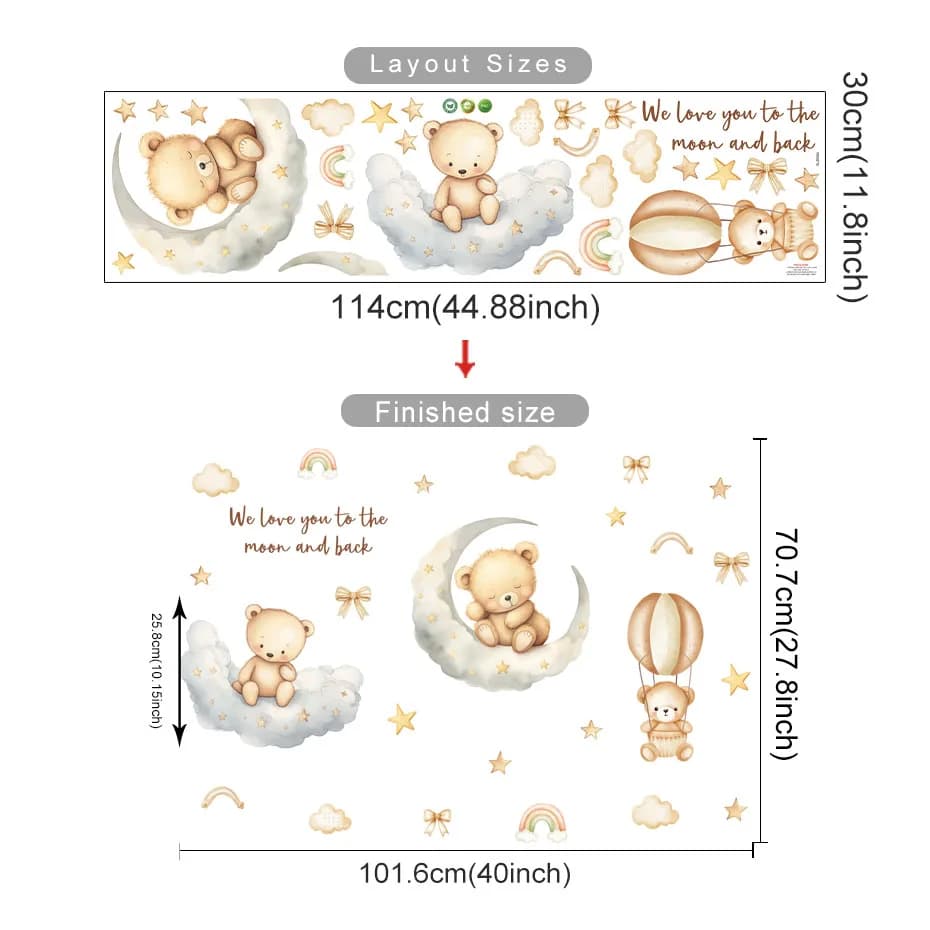 Dessin animé ours bonne nuit enfants Stickers muraux chambre de bébé enfants chambre Stickers muraux