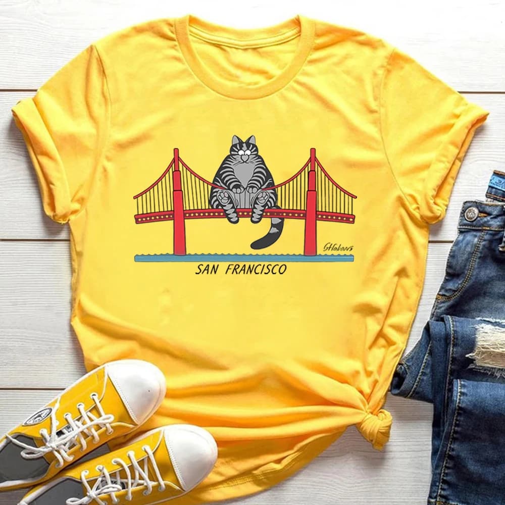 T-shirt drôle avec motif chat Ryan Gosling, T-shirt graphique chat Pont Golden Gate, T-shirt Project