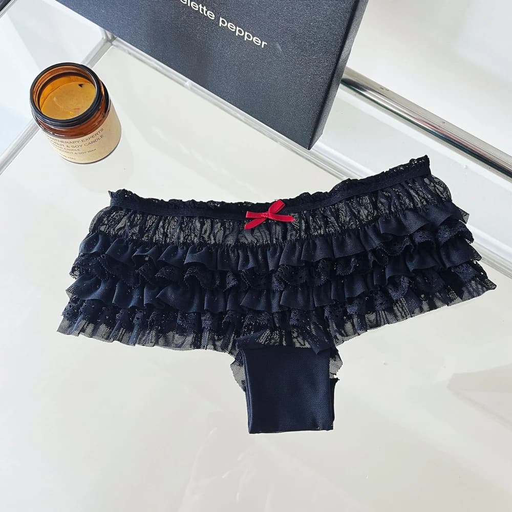 Culottes sexy pour femmes, style princesse, avec un joli nœud en dentelle, taille basse, design à vo