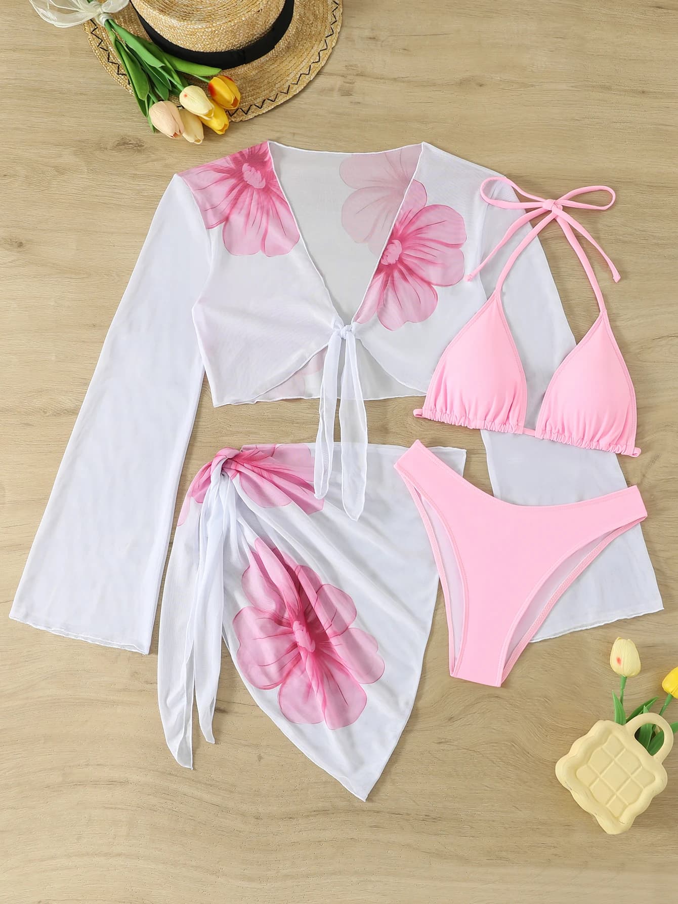 2026 Triangle licou Bikinis avec hauts et jupe de plage maillot de bain femmes 4 pièces maillots de