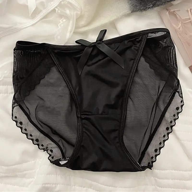 Culottes Triangle Femme avec Nœud Mignon, Dentelle Sexy Française, Texture Luxe, Satin Respirant, Ma