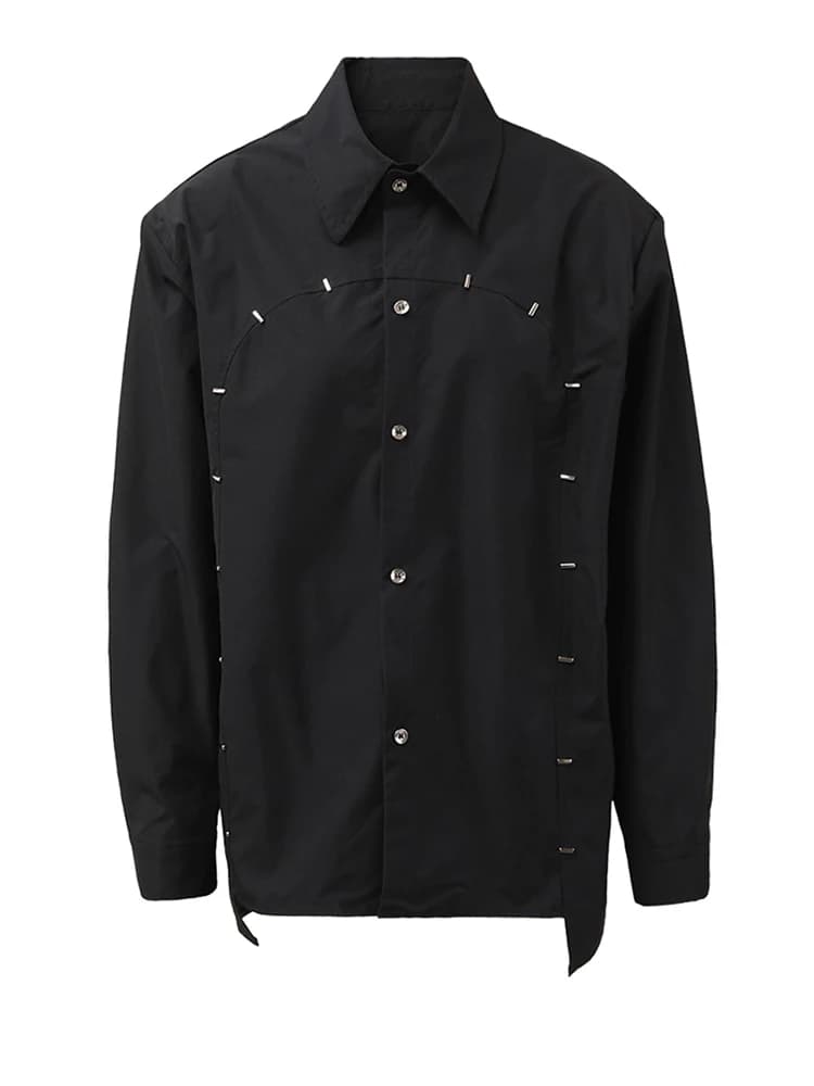 EAM noir blanc Rivet grande taille bref blouse décontractée femmes nouveau revers à manches longues