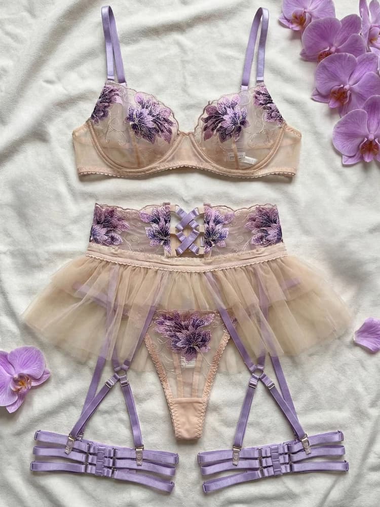 Lingerie féerique Belamimi, sous-vêtements transparents à fleurs, jarretière à volants, sous-vêtemen