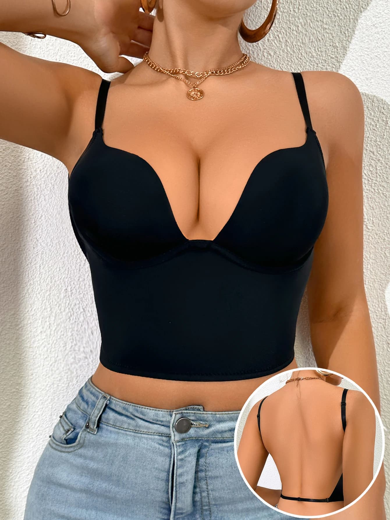 Soutien-gorge invisible pour femme, décolleté plongeant en U profond, dos nu, sexy, pour robe, linge
