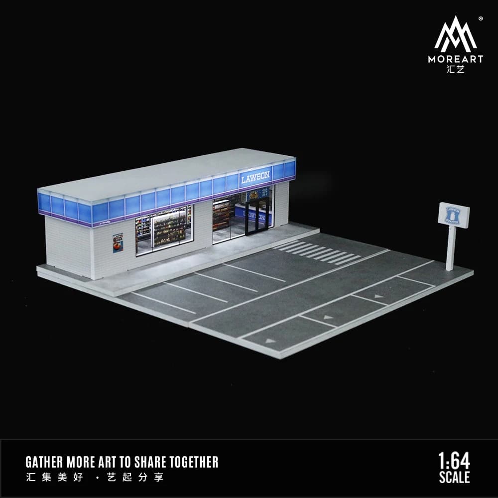 TimeMicro&MoreArt 1:64 Scène de présentation de boulangerie de rue avec panneau lumineux à assembler