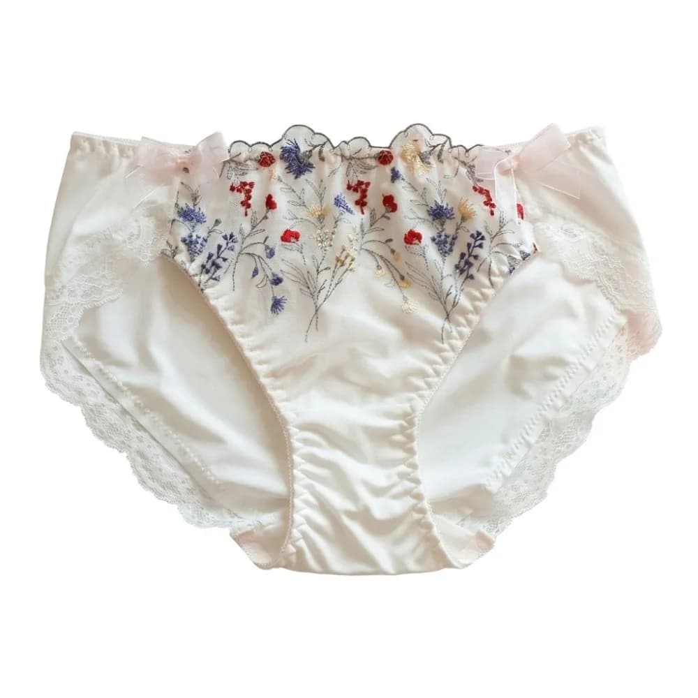 Culottes féminines taille mi-haute en dentelle florale avec nœud, entrejambe en coton, brodées, en s