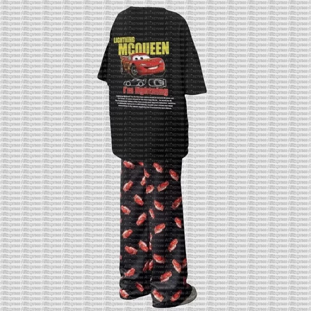 Ensemble pyjama Cars Lightning McQueen & Sally, t-shirt et pantalon, collection de costumes pour adu