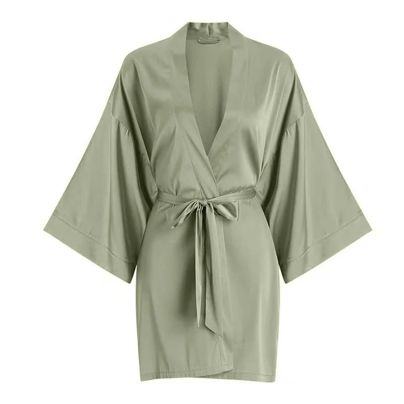 Robe de Nuit en Satin Bleu Marine à Imprimé Floral pour Femme, Kimono, Peignoir, Vêtement de Maison,