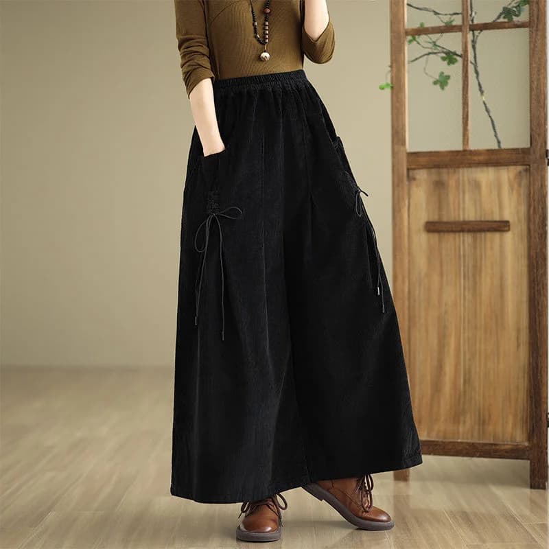 Pantalon à jambes larges en velours côtelé pour femme, jupe-culotte grande taille, pour mère, nouvel