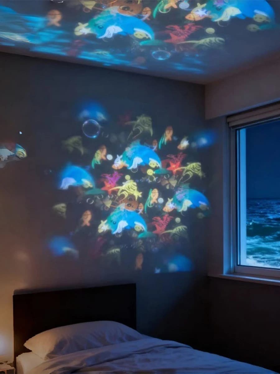 Projecteur Océanique Rotatif à 360°, Veilleuse à Luminosité Réglable, Lampe d'Ambiance LED Dynamique