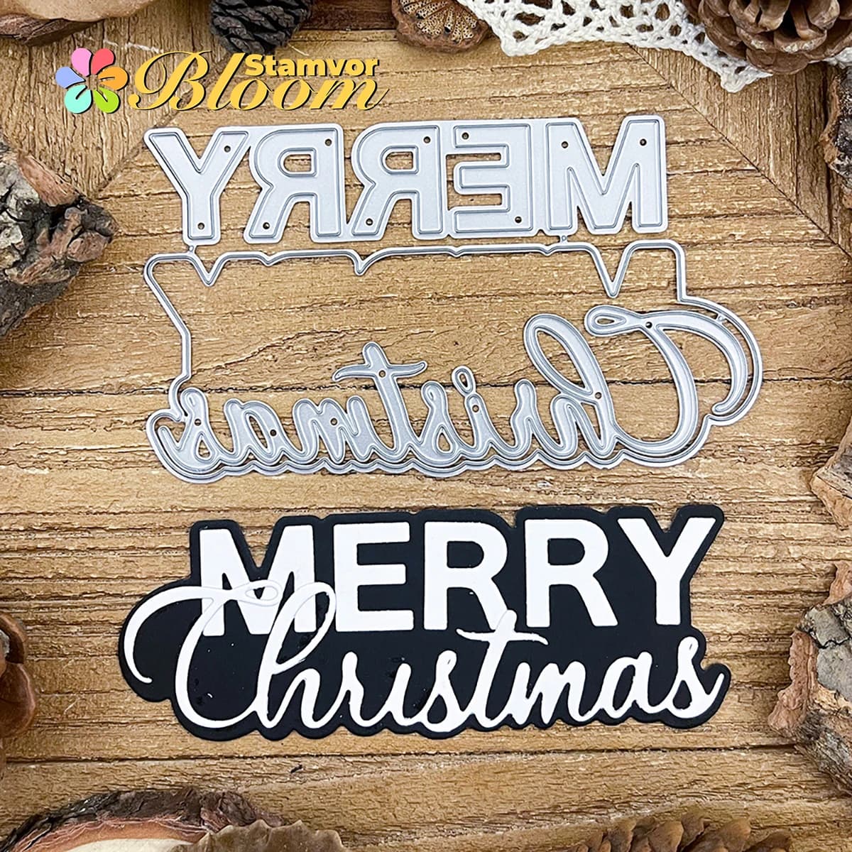 Matrices de découpe en métal avec mots de joyeux noël, gaufrage décoratif pour Scrapbooking