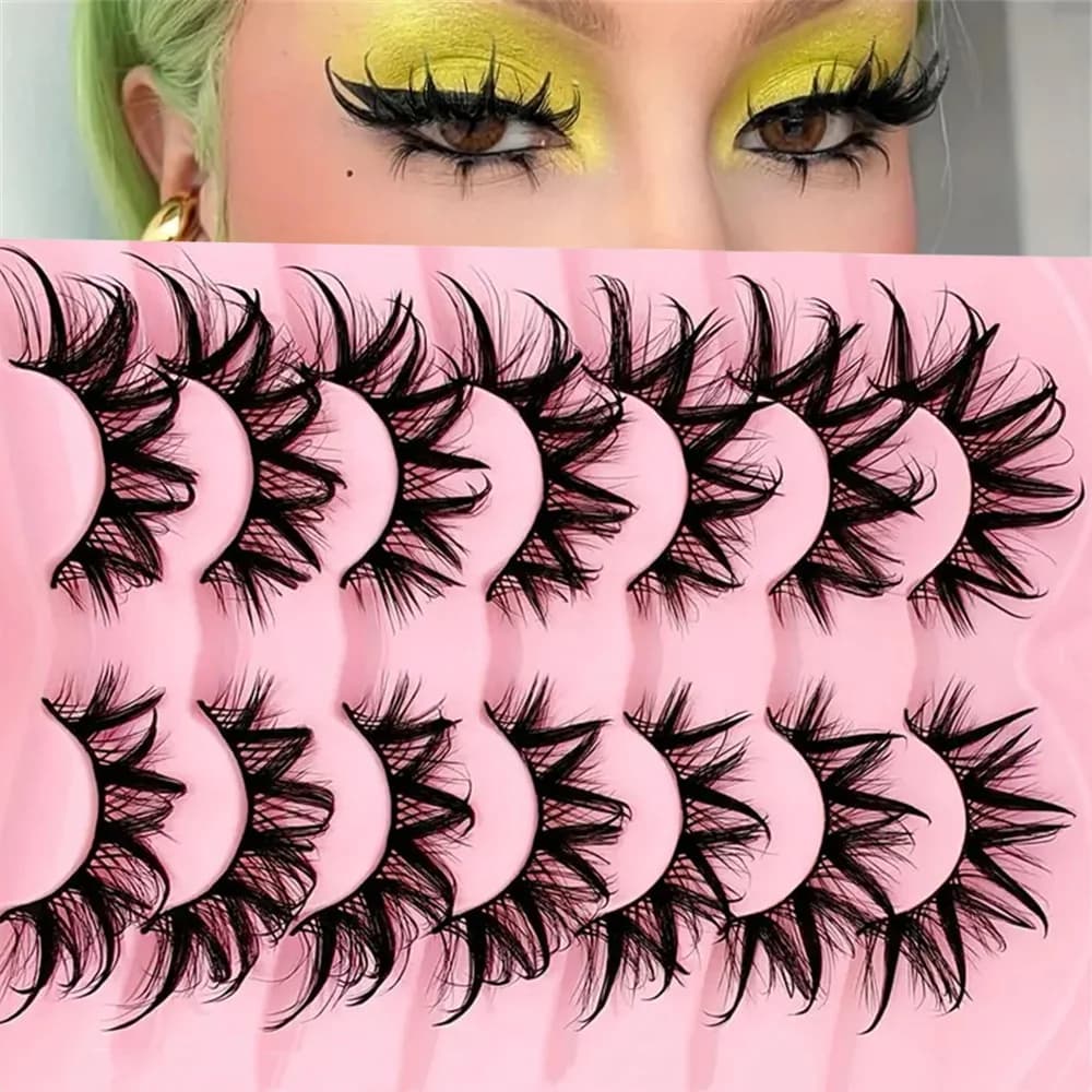 7 paires de cils Manga effet mouillé tendance, volume et courbure prononcés, maquillage longue tenue