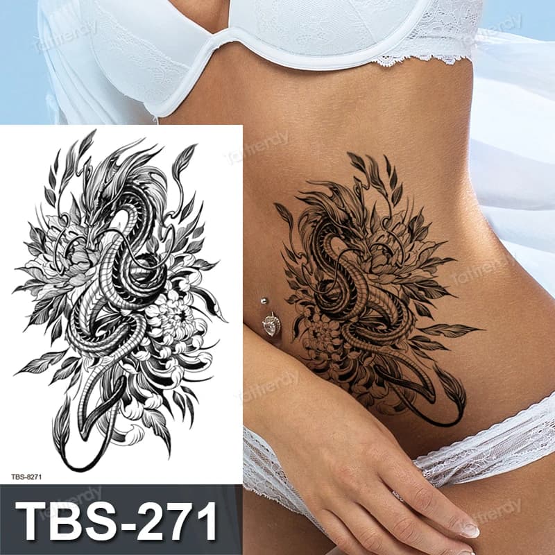 Tatouage Autocollant Temporaire pour Homme et Femme, Brassard, Manche, Serpette Noir, Dragon, Anime,