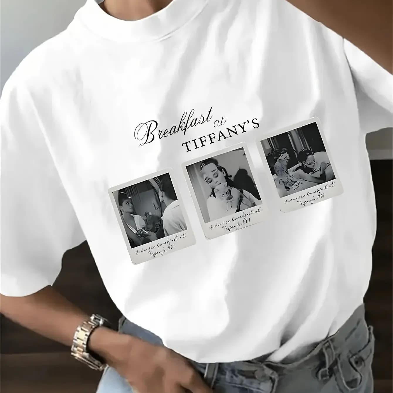Tiffany's Breakfast "Thème de film rétro T-shirt femme quatre saisons T-shirt style décontracté unis