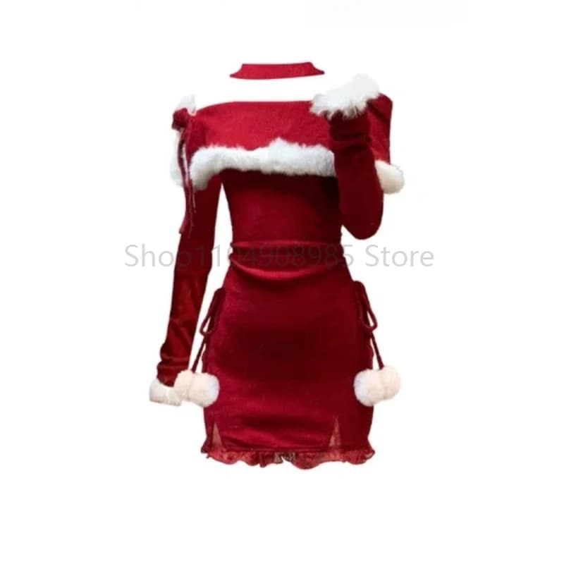 Noël nouvel an moulante tricoté Mini robe femmes décontracté à manches longues doux élégant même fêt