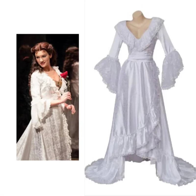Costume de Cosplay Musical le fantôme de l'opéra Christine Daae, Robe victorienne longue blanche, Ro