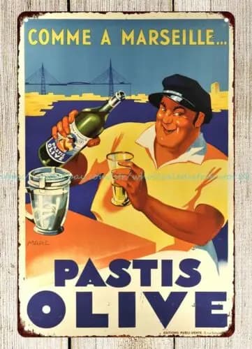Panneau métallique en étain, bière Comme Marseille Pastis Olive, vasi de décoration pour la maison,