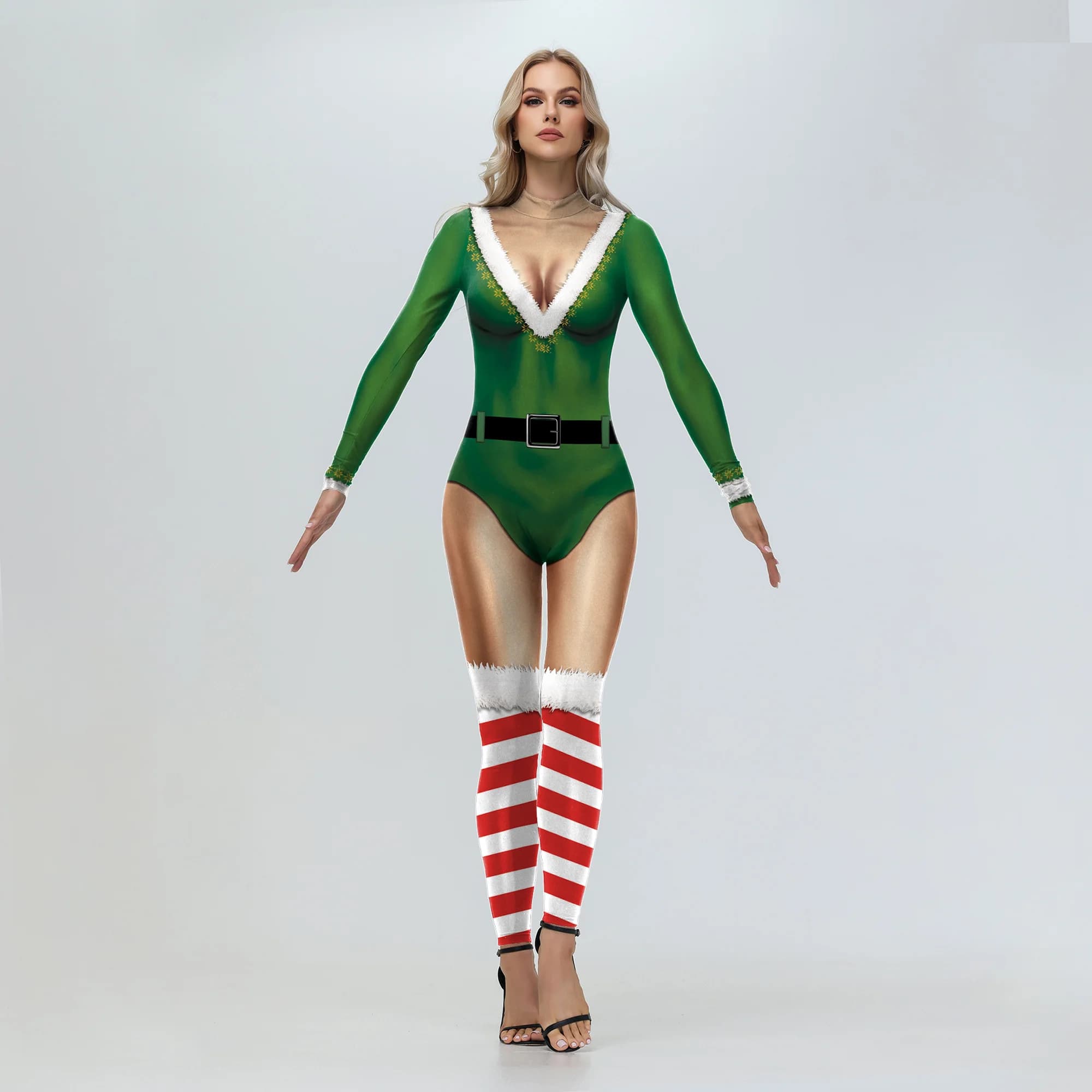 Costume de Noël sexy imprimé, combinaison de Père Noël, tenue de déguisement, combinaison Zentai, vê