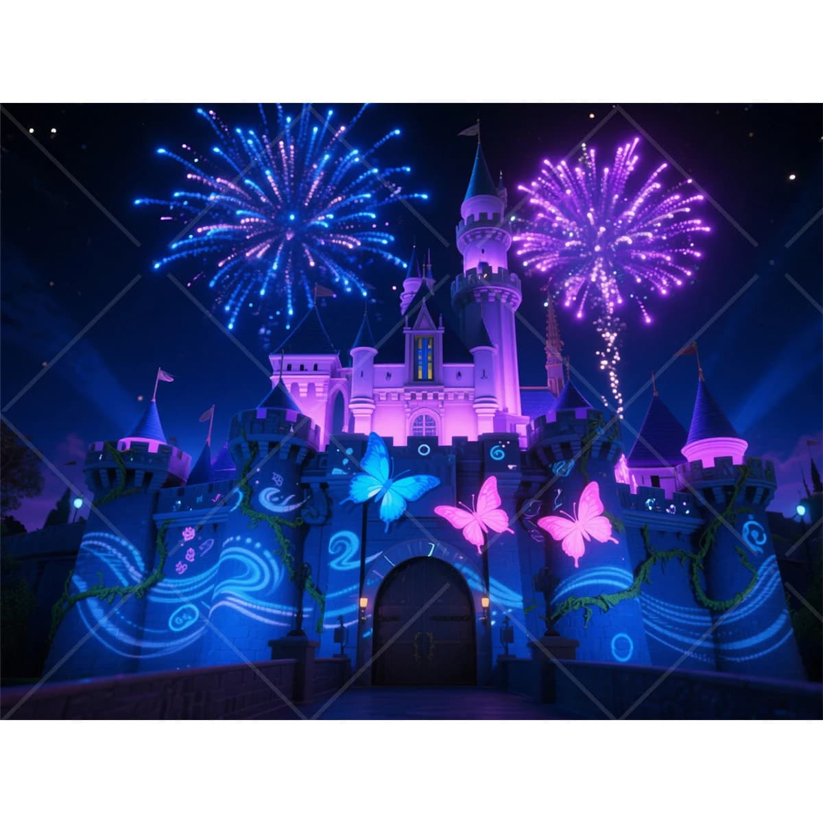 Toile de fond château Disney, ciel nocturne, pour stand Photo, princesse, fête d'anniversaire, photo