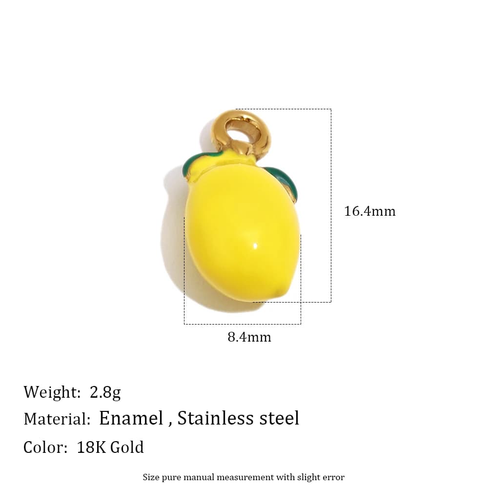 E.B.belle Breloques en émail plaqué or 18 carats en forme de fruits, pendentifs en acier inoxydable