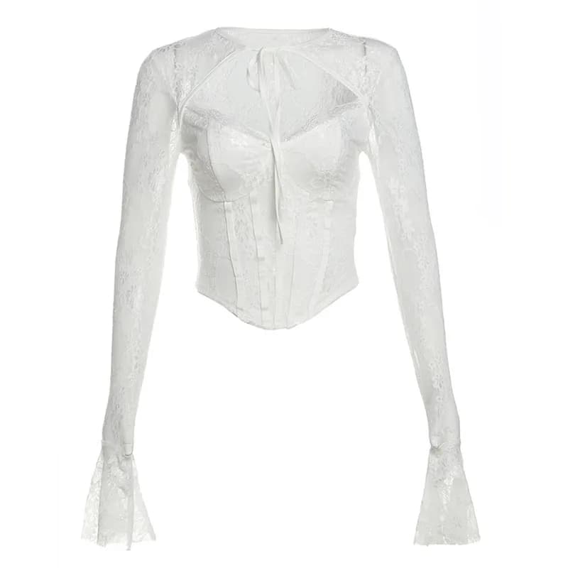 Chemise à manches longues en dentelle pour filles, douce et épicée, Design Sensation, coupe cintrée,