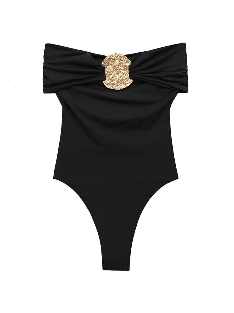 Vintage femmes Sexy hors de l'épaule body 2025 mode dames plage décontracté paillettes body pour fem
