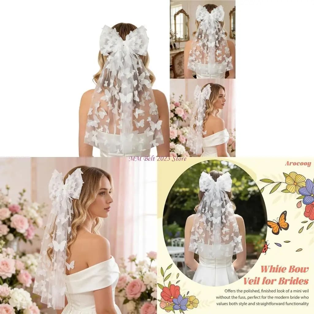 Voile mariée blanc romantique 49ME avec papillon, parfait pour une fête mariage