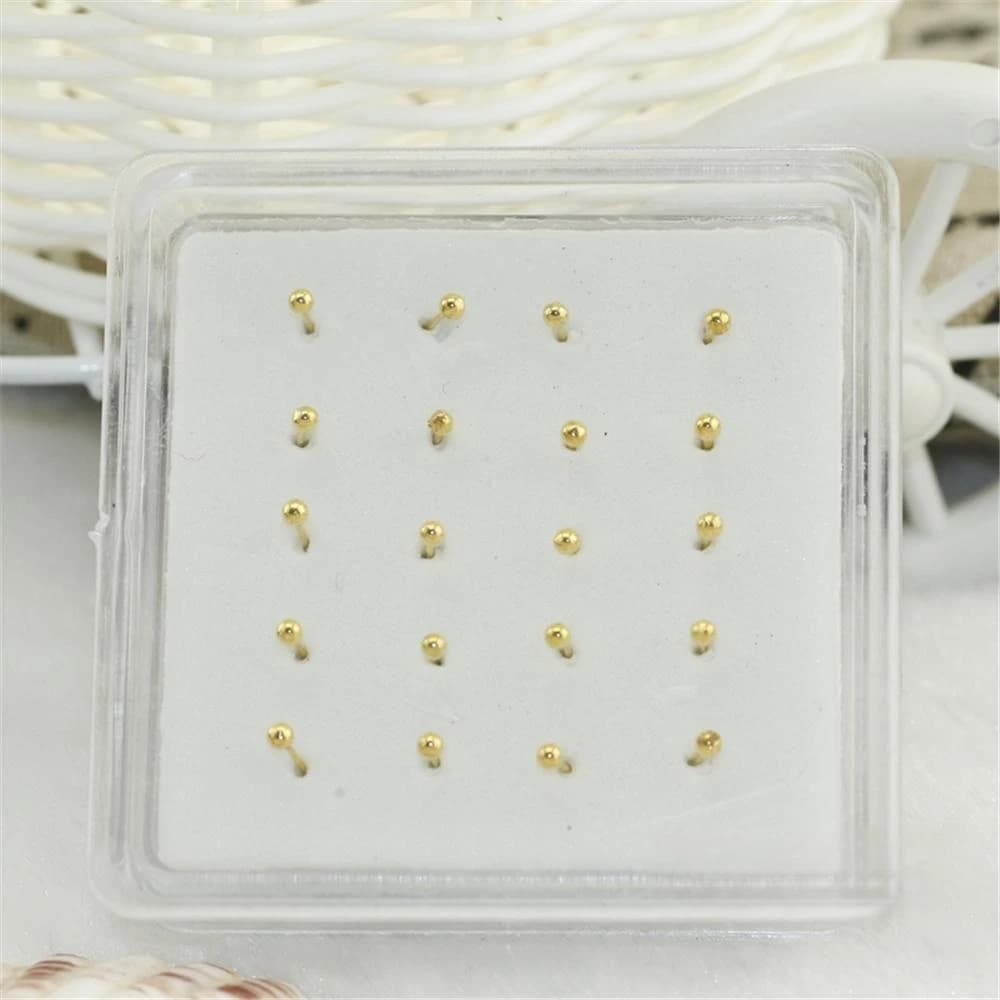 20 pièces/boîte – Piercings unisexes simples en or et argent pour nombril, langue, lèvre et nez – Fo