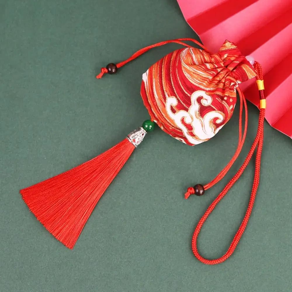 Sachet en tissu imprimé pour herbes parfumées, petite pochette à pompon, pochette à monnaie à suspen