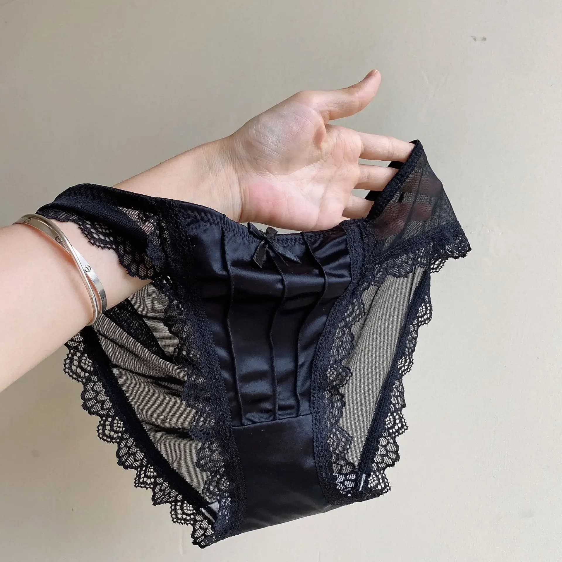 Culotte en Satin de dentelle Vintage pour femmes, sous-vêtements respirants taille moyenne de Style